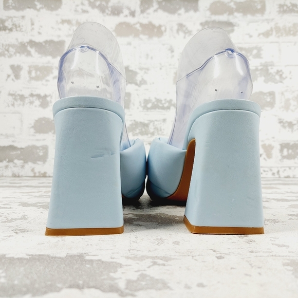 NEW Open Edit Saydee Blue Block Heel Slip On Square Toe Sandals F330 - Picture 6 of 14